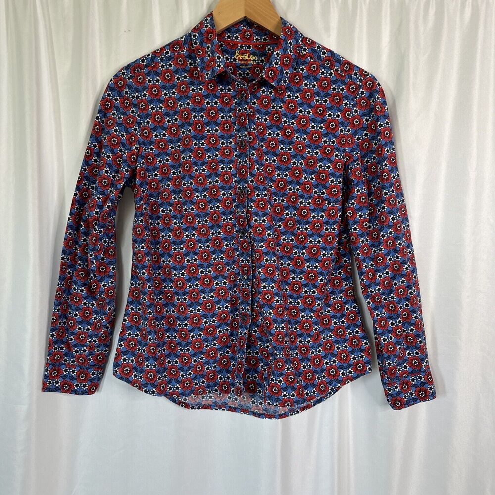 Women’s Boden Flower Top With Collar, Button Down Size Small, Blouse Classy